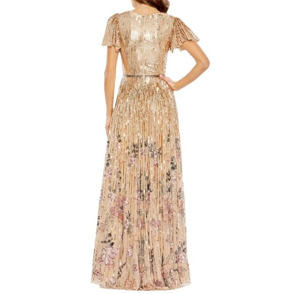 Mac Duggal 5637 Size 4 Gold Copper Floral Sequin Beaded Long Gown Maxi Dress - Picture 7 of 7